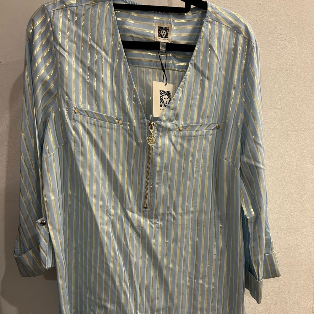Anne Klein Fuji Blue Combo Women’s Top SZ MEDIUM